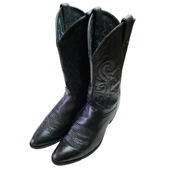 Justin Boots sz 12 D Mens Black Western Leather Rodeo Boots Mid Calf Cowboy - Picture 1 of 14